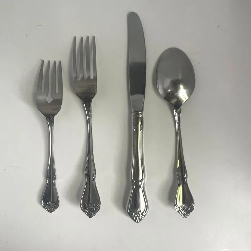 4‎ Piece Oneida Arbor Rose True Rose Stainless Set Fork Knife Spoon Salad